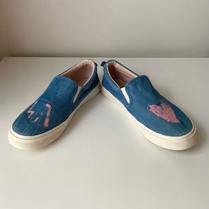 Joe Fresh Youth girls blue jean slip on sneakers size US 6.5